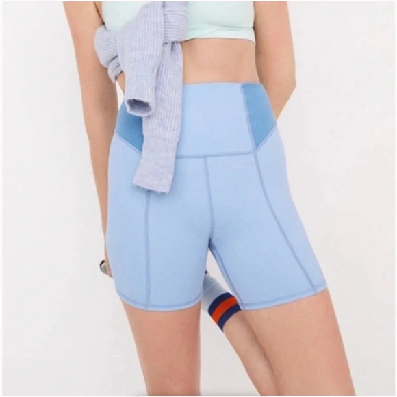 For Love and Lemons Dani Blue Biker Athletic Ribbed Shorts Workout Size XXS